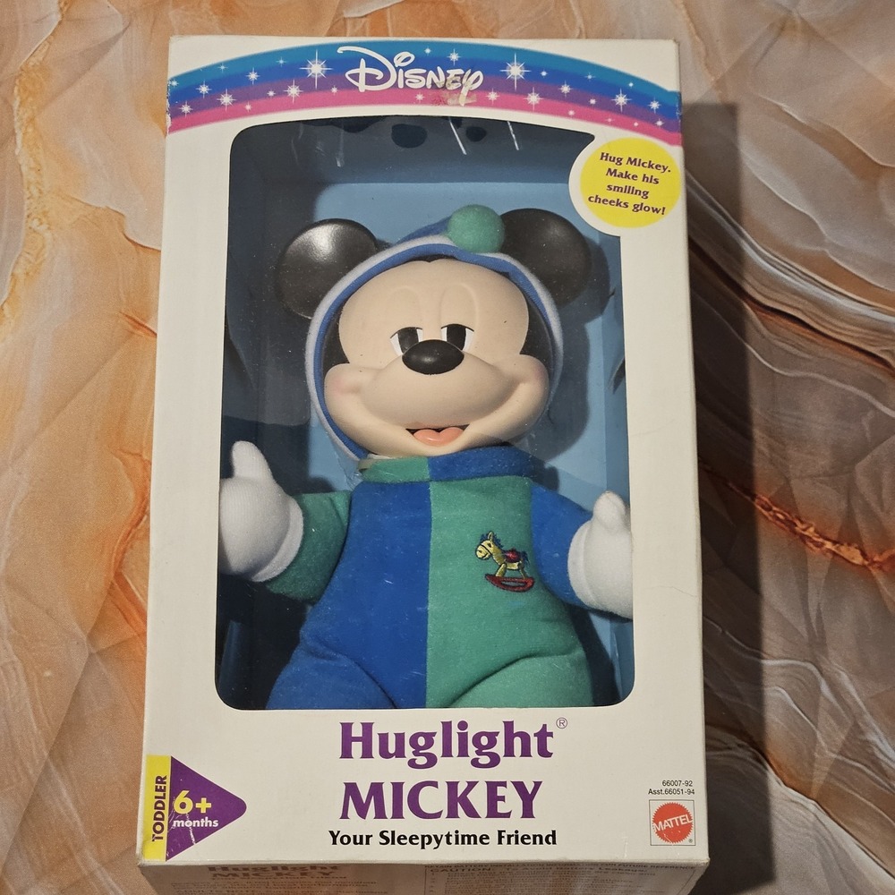 Vintage Mattel Huglight Mickey Mouse 13" Plush Factory Sealed NIB Disney